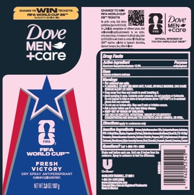 Label (Dove Men + Care Fifa World Cup Fresh Victory Dry Spray Antiperspriant   Artwork)